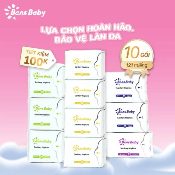 [BENS BABY] Băng Vệ Sinh 121 Miếng 10 gói 4 Ban Ngày, 3 Hằng Ngày, 2 Đêm, 1 Đêm Tăng Độ Dài - Hình ảnh 7