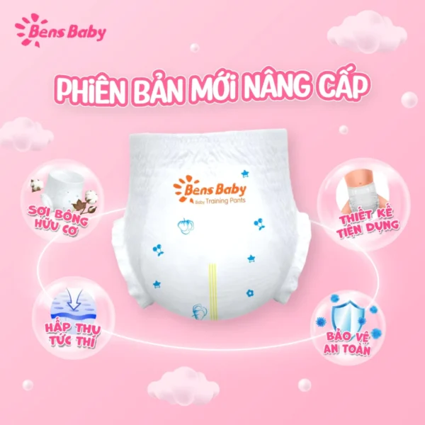 Gói 50 Miếng Bỉm Tã Quần Bens Baby Cho Bé Đa Kích Cỡ M, L, XL, XXL Siêu Mỏng Thấm Hút Thoáng Mát - Hình ảnh 3